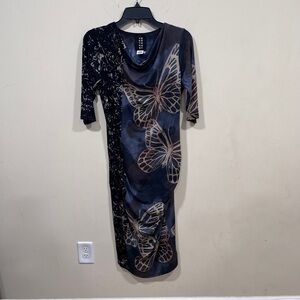 Heyne Bogut Lagenlook butterfly hand dyed size 3 boho Draped Sheath Abstract